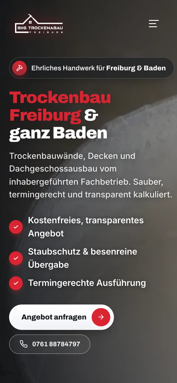 Mobile website of a drywall company