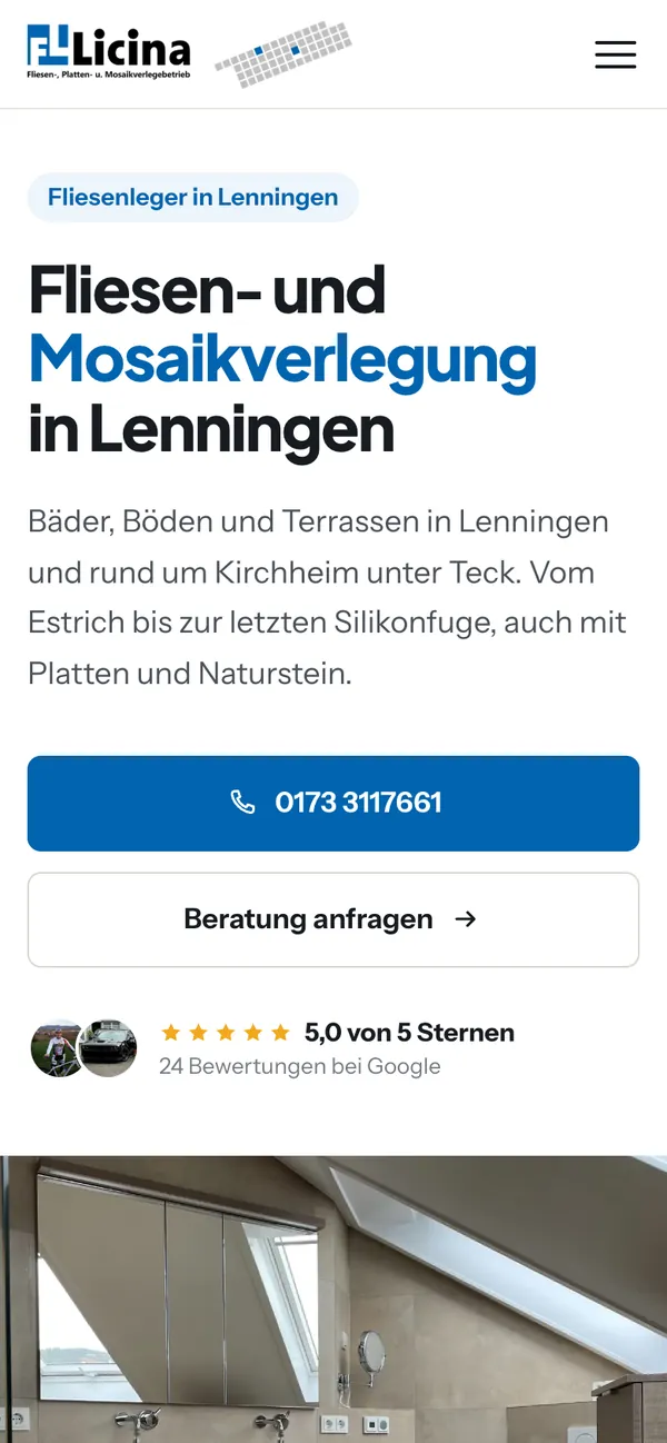 Mobile website of a tiling company