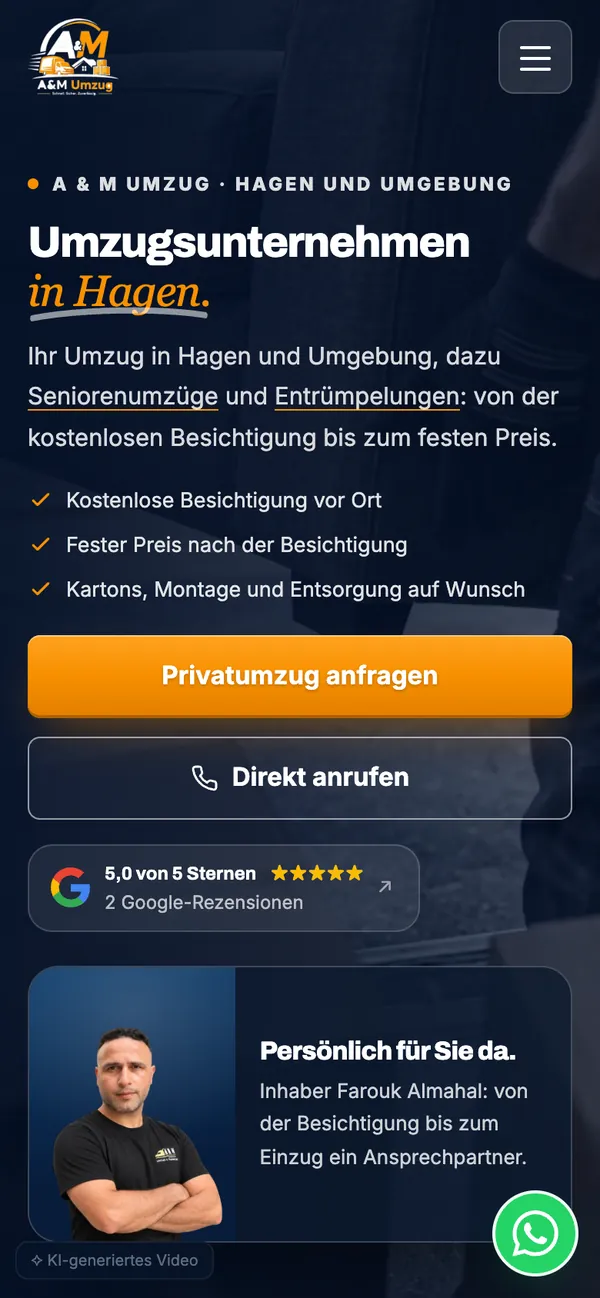 Mobile website of a moving company